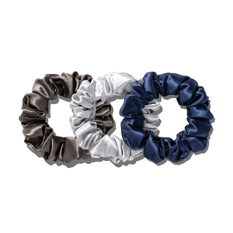 EVERSILK Scrunchies - Charcoal, Navy, Silver - EVERSILK.co.uk